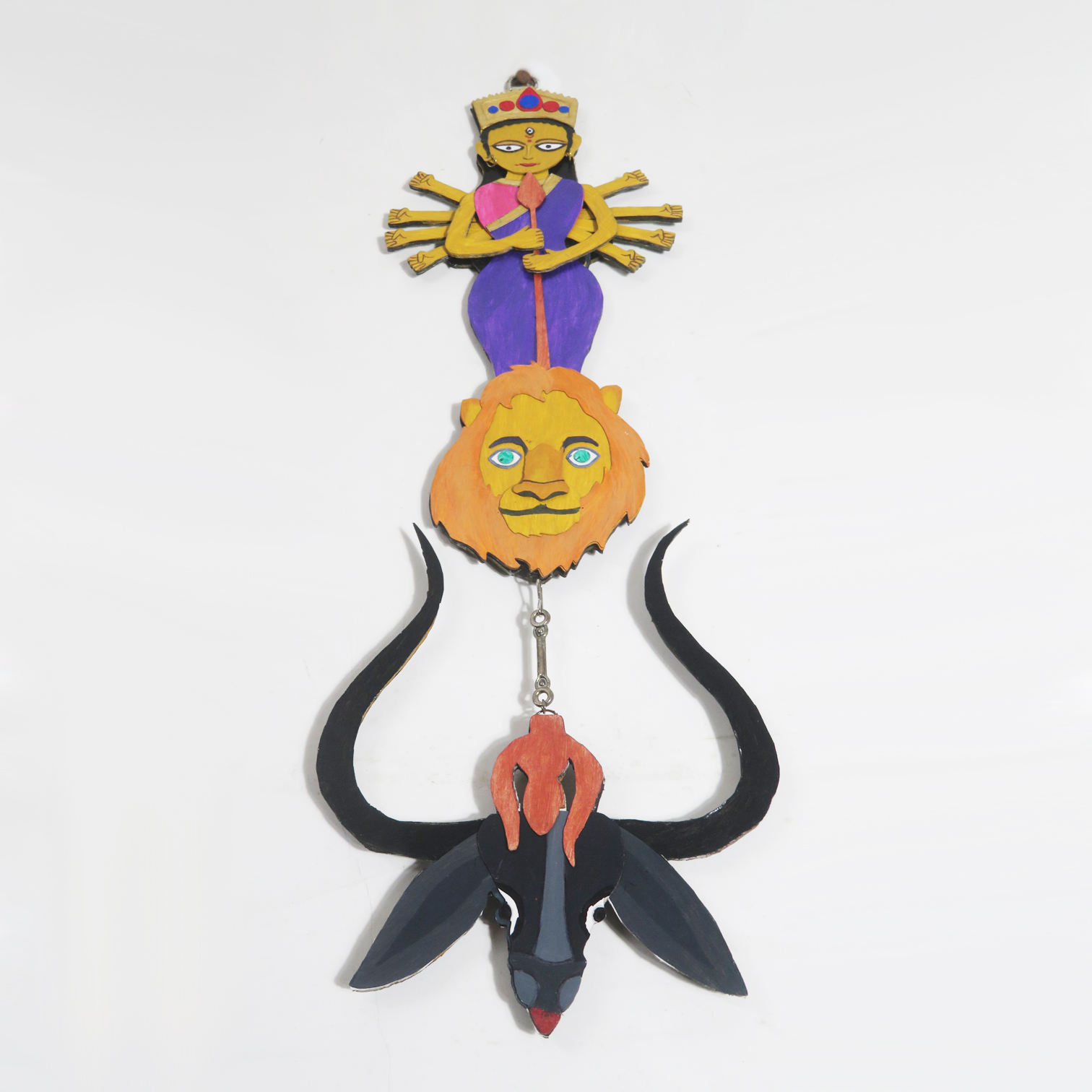 Twaksati Handmade wood Craft Goddess Durga Wall Decor/Wall Hanger- Purple